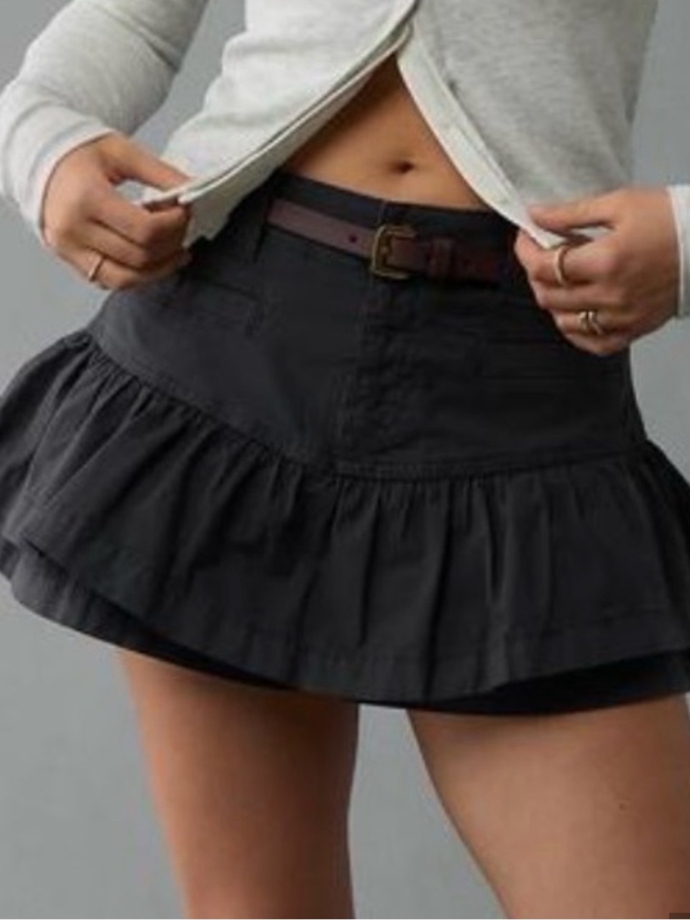 American Eagle Outfitters Black Ruffled Tiered Mini Skirt